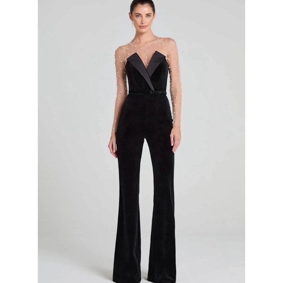 NADINE MERABI Vivianne Velvet Jumpsuit Black - Picture 2 of 10
